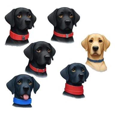 2 black labradors, 1 red collar, 1 blue collar. sticker