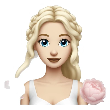 White bride with long light blonde hair and blue eyes with light pink peonies in hair white skin  sticker