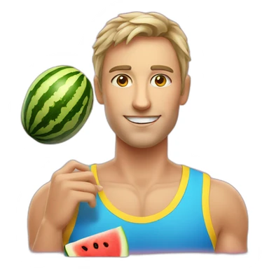 enotic ukrainian athlete with a watermelon sticker