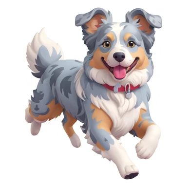 berger américain merle bleu en train de courir sur plage  sticker