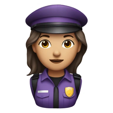 Security guard, no hat, woman, dark hair, light brown skin, purple hair, no hat  sticker