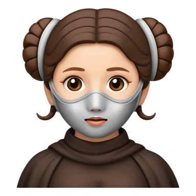 Princess Leia from Star Wars as an emoji, wearing a facial mask, morning routine, cute and simple sticker
