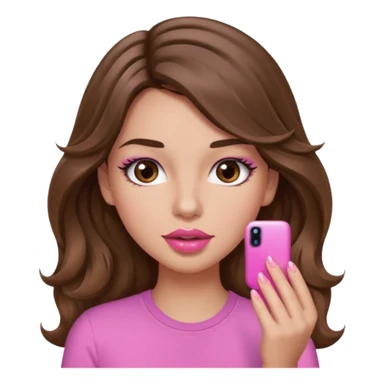 girl with long wavy brown hair, brown eyes, light to medium complexion, in a pink shirt, pink lips, long lashes, puckered lips, just had my nails done sticker
