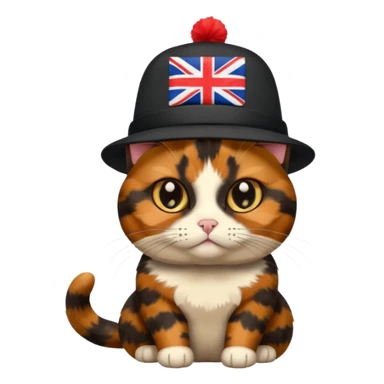 tortoiseshell cat with a british hat, a little sassy. mostly black and brown sticker