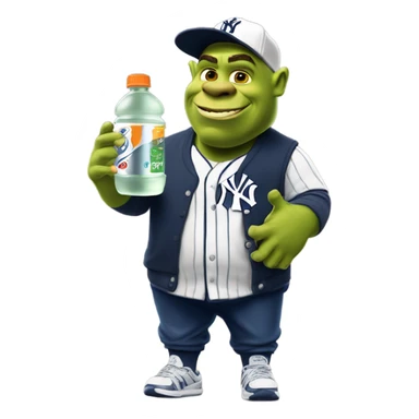 Shrek with Gatorade and yankes hat and Jordan’s sticker