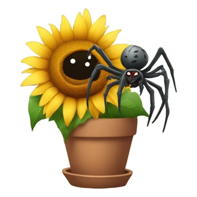 Majestic spider growing out of sunflower pot like a flower sticker