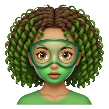 lightskin girl with green facemasks and brown curly hair sticker