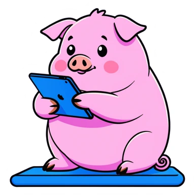Fat pig with Amazon fire that has a blue case and a purple stand sticker