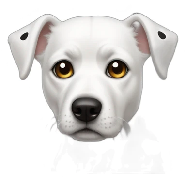 white dog pointy ears and black spots with eye patch marking sticker