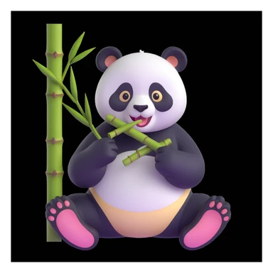 panda eating bamboo in forrest, close up pose sticker