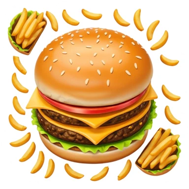 i want a Cheeseburger and Fries with a angle to 15–20° gentle bird’s-eye angle sticker