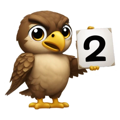 A hawk holding a sign that says 2 with a big A next to it sticker