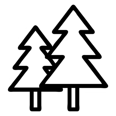 logo illustration of evergreen trees in Scandinavian folk art style, dark neutral forest color tones, with outlines, suitable for favicon sticker