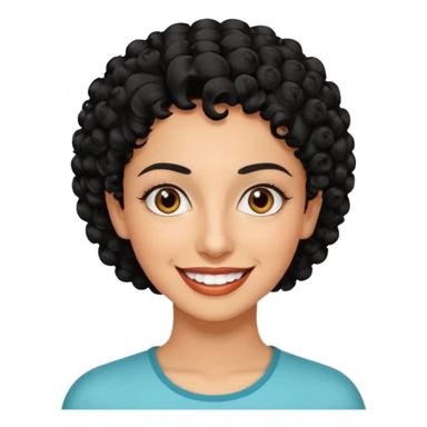 30 year old iranian woman very short curly black hair, big brown eyes, tanned skin, big smile, white teeth, pretty, stylish, shorter hair, boy cut hair sticker