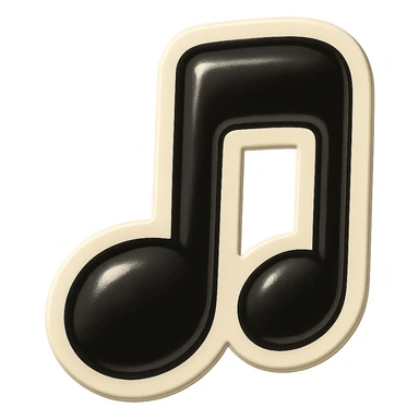 black and white music note with bold outlines, retro sticker style, no color sticker