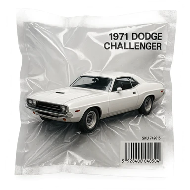 white 1971 Dodge Challenger, glossy, inspired by 'Death Proof' film sticker