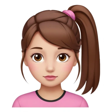 girl with brown hair in a ponytail with pink blush sticker