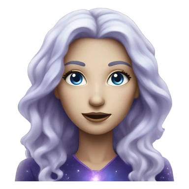 caucasian white skin mystical woman with sparkling galaxy hair with moon and stars in purple and blue shades sticker