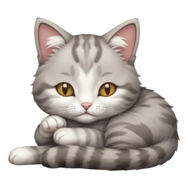 grey and white small cat with its eyes closed lying down leaning on his elbow with his paw curled under his head holding it up sticker
