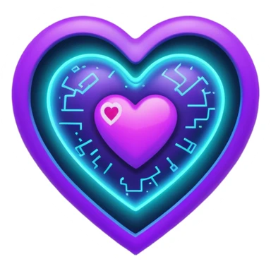 A glowing blue-to-purple neon heart with a small galaxy and green digital hacker code inside. Futuristic, gamer, magical, and powerful. 💚🌌🔥 sticker