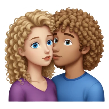 A blond curly girl with blue eyes kissing a a brown-haired, with frizzy hair, mixed-race man with brown eyes. They are teenagers (17 years old) and they love eachother so much  sticker