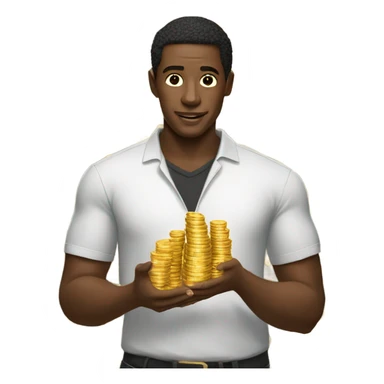 black man holding a lot of bitcoins  sticker