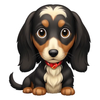 Black and cream long haired dachshund getting haircut sticker