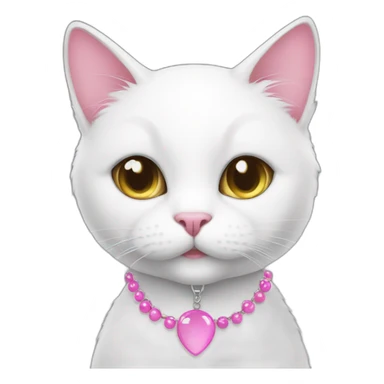 white cat with a pink necklace with the word "woni" sticker