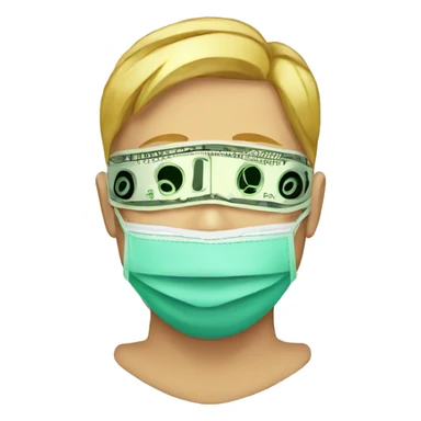 man wearing eye mask made of money sticker