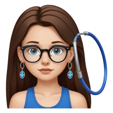 White girl with long brown hair, part going more to the RIGHT side, BLUE eyes, wearing BLACK plastic frame glasses. SEPTUM nose piercing hoop (at bottom of nose) AND stud nose piercing on right side of nose. Wearing BLACK tank top. Wearing big hoop earrings. NOOO necklace! sticker