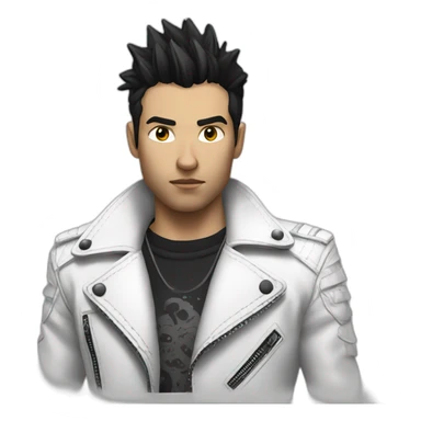 Punk male,dark hair, with white leather jacket sticker