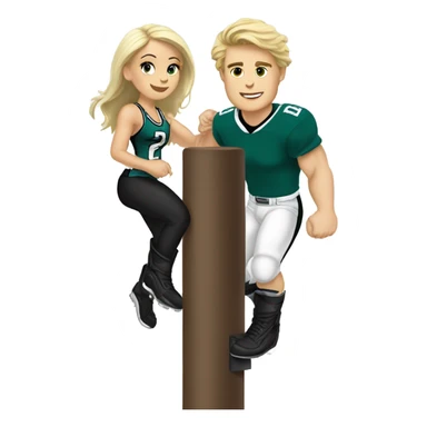 Brunette white female and blonde male with light skin who are both eagles fan climbing up a pole sticker