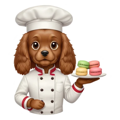 brown cocker spaniel french chef with macaron sticker