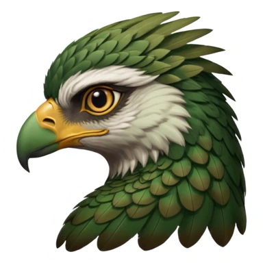 close up, zooming into the eye at the side profile of the face of a green hawk that is looking away from the camera sticker