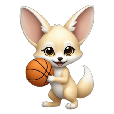 White fennec baby play basketball sticker