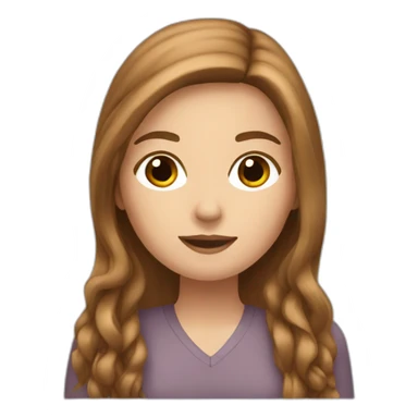 a white girl with brown long hair using the notebook sticker