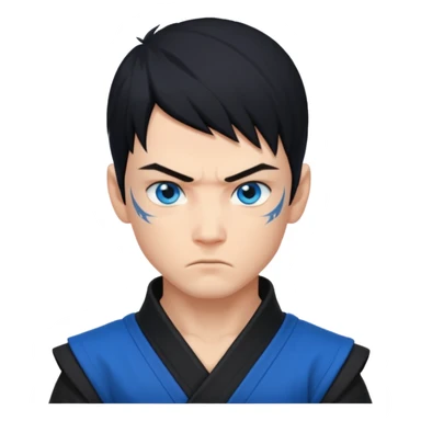 ninja boy, black modern hair, blue eyes, tattos sticker