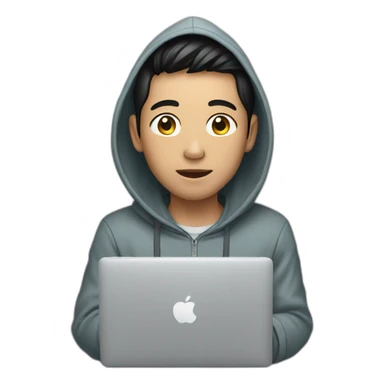 vietnamese young man wearing hoodie with macbook sticker