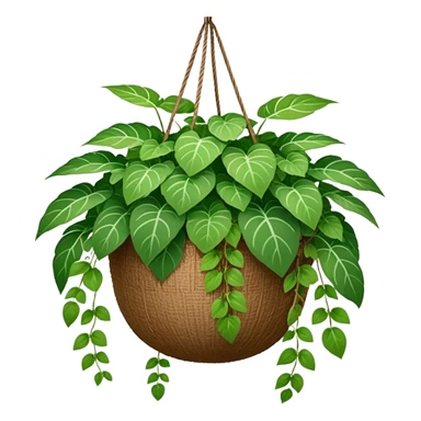 Plectranthus Verticillatus plant with round green leaves in a coconut fiber hanging basket sticker