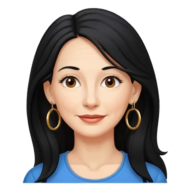 emoji of a woman in her 50s, long black hair, wearing hoop earrings, friendly expression sticker