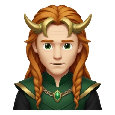 Loki, Mischief God from Norse Mythology with long reddish blonde hair, dark green and black outfit sticker