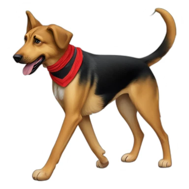 65% Coonhound 35% German Shepherd mix dog wearing small plain red bandana walking left sticker