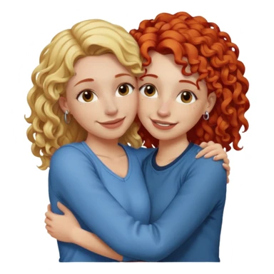 A woman with straight, blonde hair and a nose piercing and a woman with curly red hair and a nose piercing are hugging and smiling together. sticker