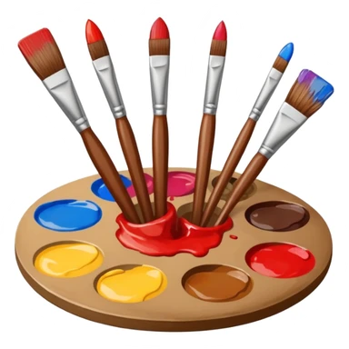 STICKER PINCEAUX ROUGE ET BRUN AVEC PALETTE DE PEINTURE ET TACHE DE PEINTURE sticker