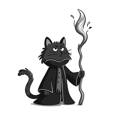 A cat wizard casting a spell with magical staff and flowing robes sticker