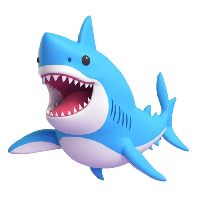 3D cartoon style emoji of a shark inspired by video games, the shark is trembling or vibrating, with a playful attitude sticker