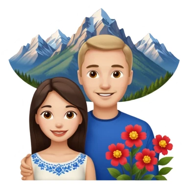 Couple traveling in Montenegro russian man and elegant  Latina girl delicate flowers and mountains in the background  sticker