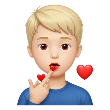 Emoji, boy's face blowing a kiss, puckered lips, small heart sticker