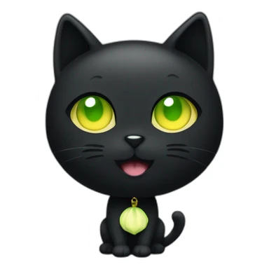 shy small black cat with one green eye and one yellow eye no collar kawaii style full body sticker