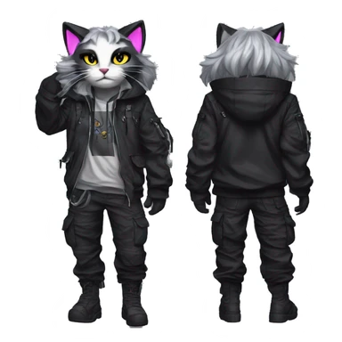 Edgy Anthro cool pretty shiny dark cat-fursona techwear cargo pants hoodie sticker